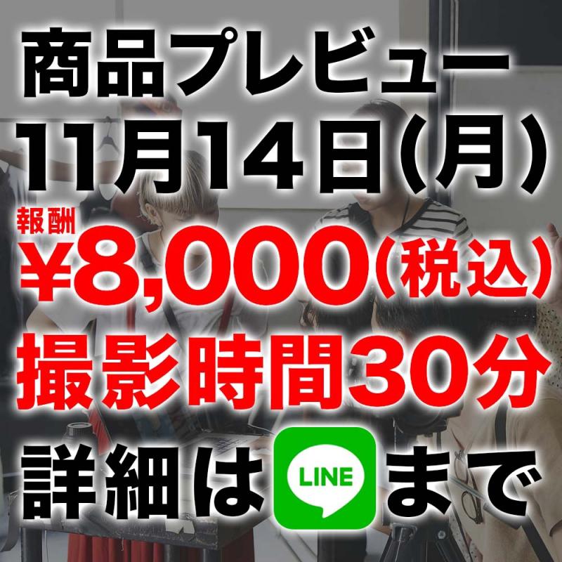 11月14日　商品プロモーション撮影　報酬あり