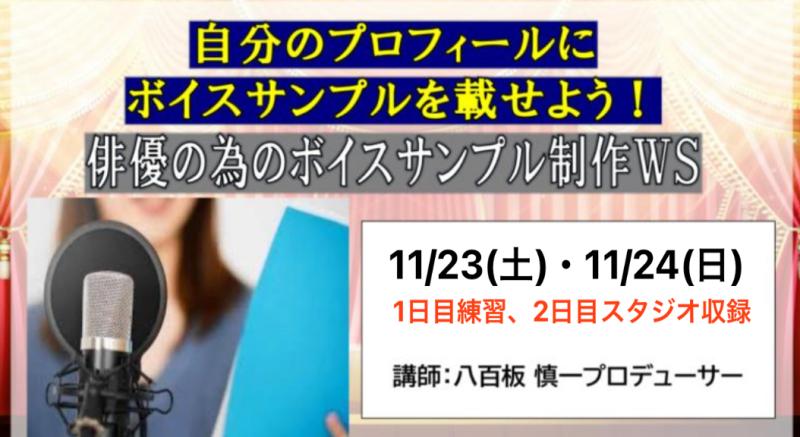【◼️都内開催11月23日(土).24日(日)開催‼️】第二弾キャスティングプロデューサーによる『俳優の為のボイスサンプル収録WS』