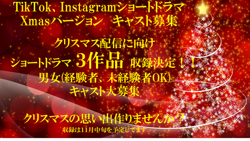 Xmas　配信に向け３作品撮影決定　キャスト募集
