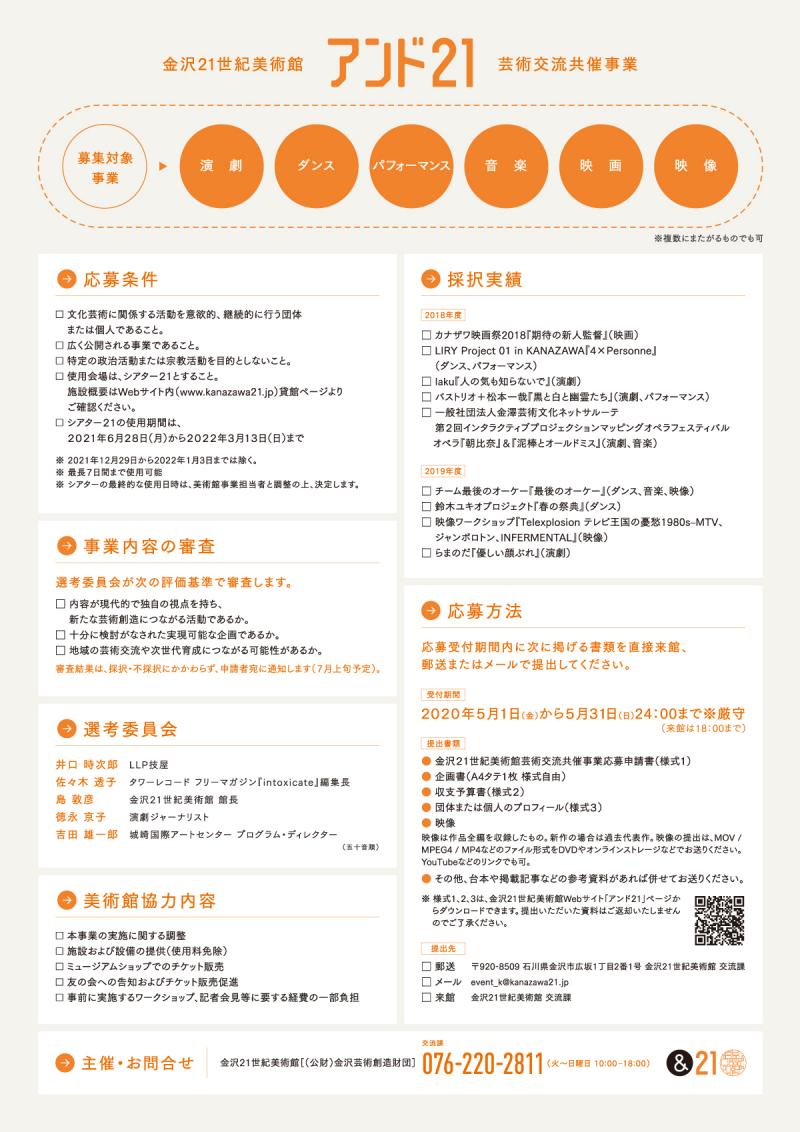 金沢21世紀美術館　芸術交流共催事業「アンド21　2021年度共催事業募集」 サブ画像