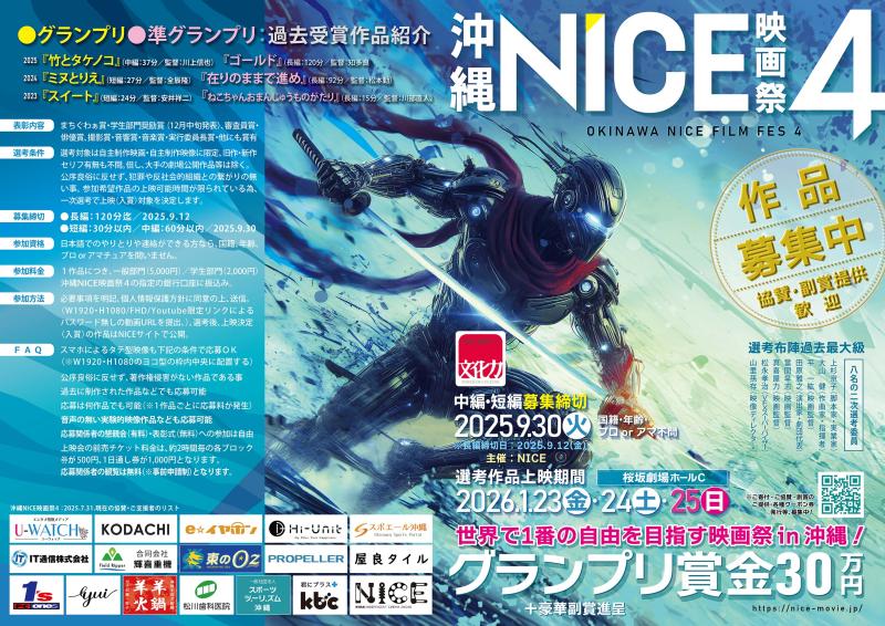沖縄NICE映画祭4：長編締切9/12・短編中編締切9/30、プロ・アマ・年齢・国籍・ジャンル不問 サブ画像