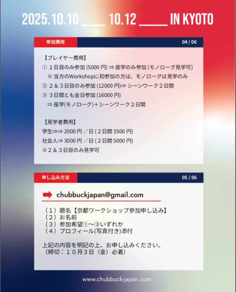 ★☆ 世界中の現場で実績豊富な演技テクニック ★ Chubbuck Japan 演技Workshop @京都 ☆★ サブ画像