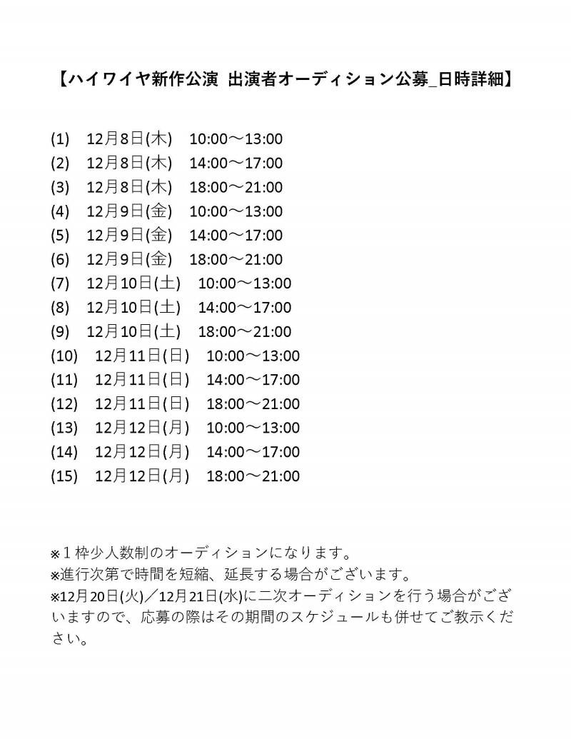 ハイワイヤ新作公演 出演者オーディション公募 サブ画像