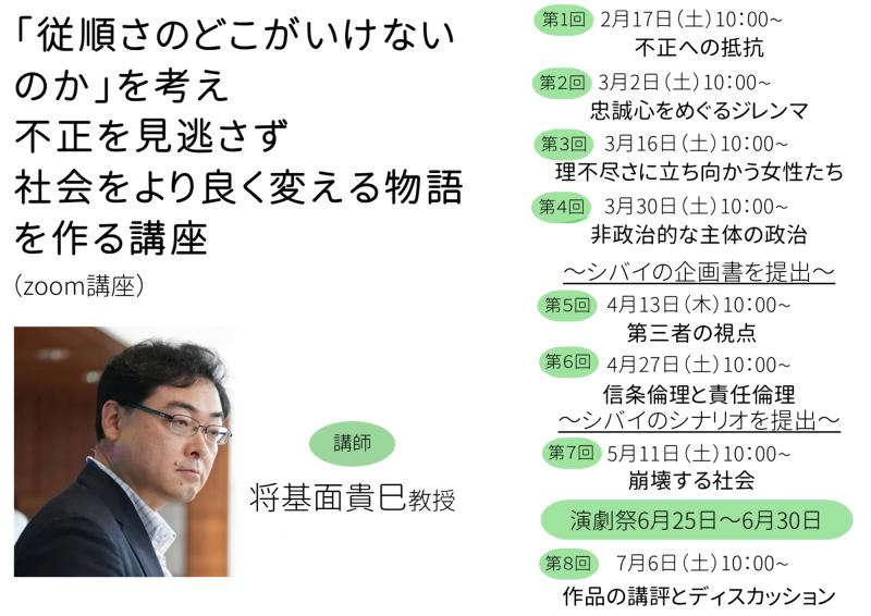 「従順さのどこがいけないのか」を考え、従順でありすぎる自分たちを反省し、不正を見逃すことなく、社会をより良く変えて行こうと立ち上がる、そんな私たちとなるためにはどうすればいいのかを問う物語を作る講座 サブ画像